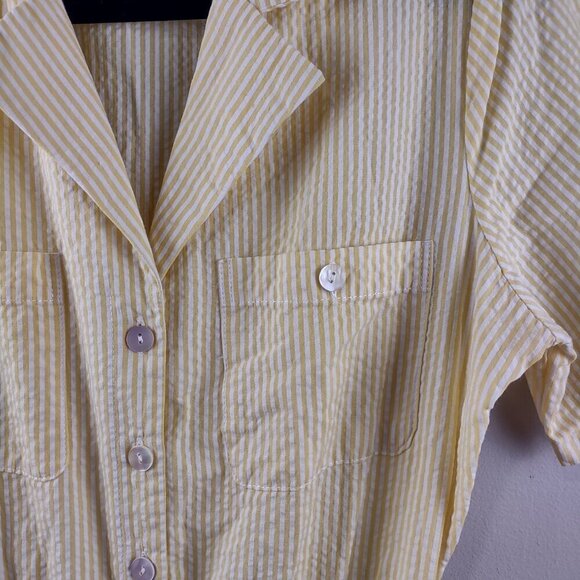 1980s Vintage Yellow Cotton Striped Seersucker Day Dress Size Small - Picture 5 of 7